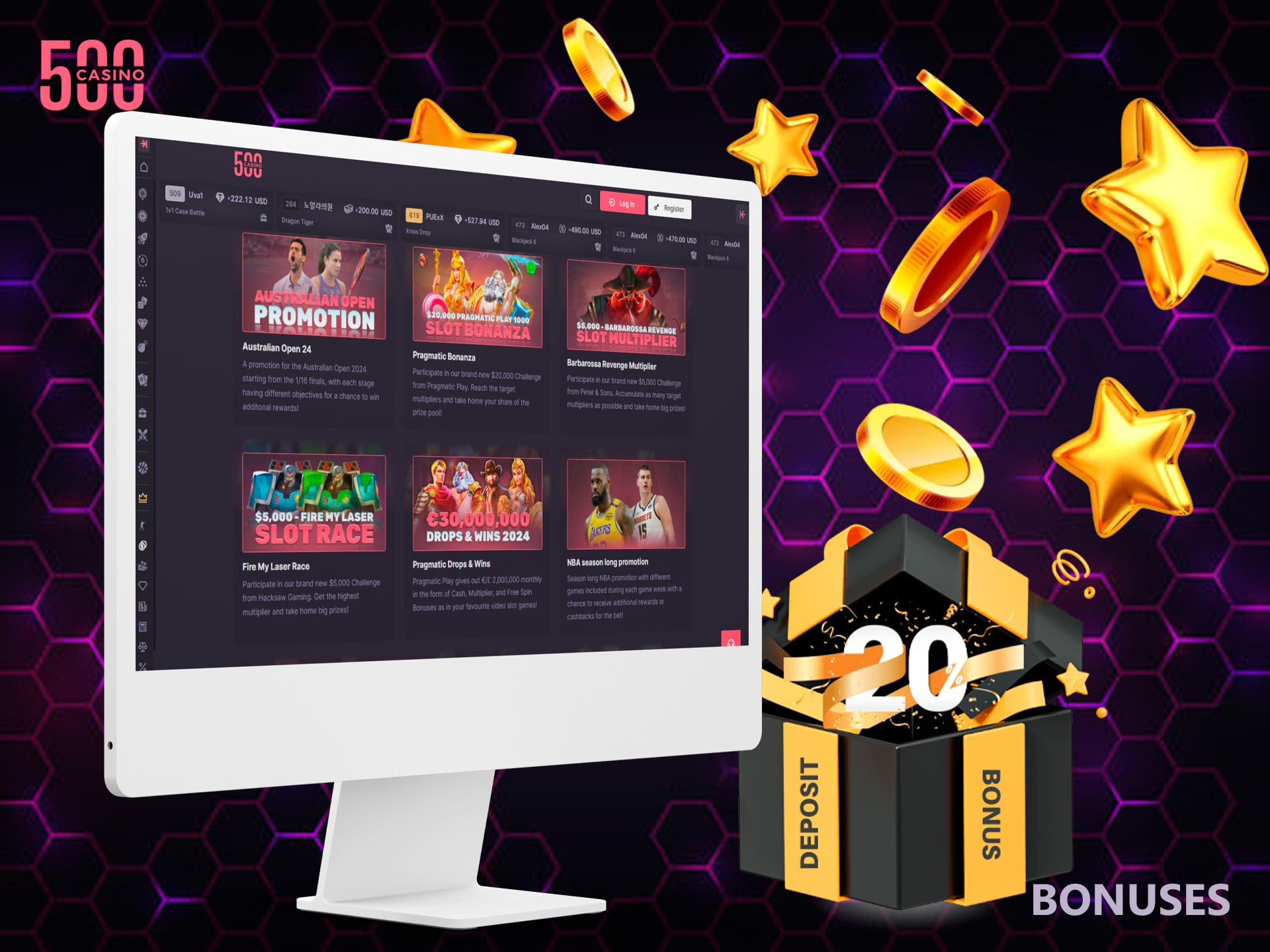 The most lucrative 500 Casino bonuses you can get right away for registering and making your first deposit